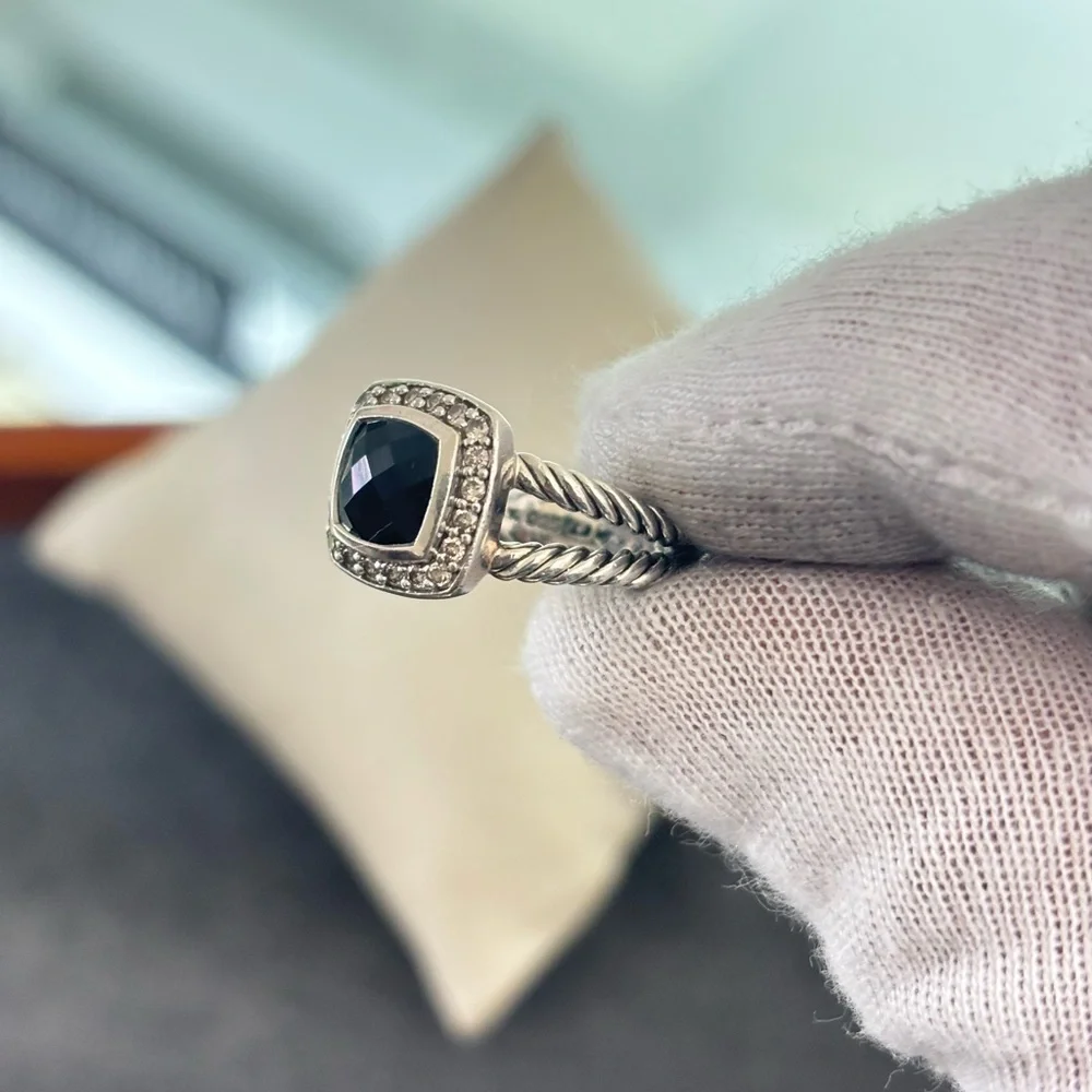 David Yurman Petite Albion Ring with Black Onyx & Diamonds 5